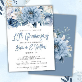 Invitación Dusty Blue Floral 10° Aniversario del Boda