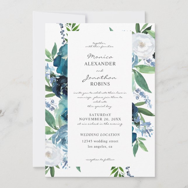 Invitación Dusty Blue Floral 2 Boda (Anverso)