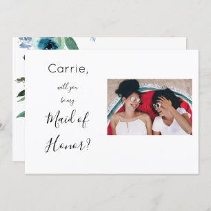 Invitación Dusty Blue Floral 2 doncella de honor propuesta Fo