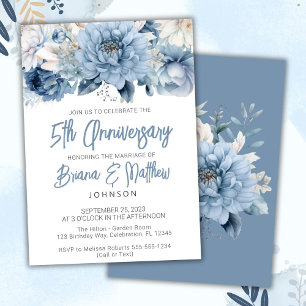 Invitación Dusty Blue Floral 5º Aniversario de Boda 