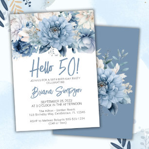 Invitación Dusty Blue Floral 50° Aniversario del Boda