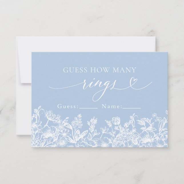Invitación Dusty Blue Floral adivina cuántos anillos juegan (Anverso)