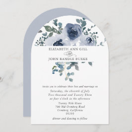 Invitación Dusty Blue Floral and Grey Arch Wedding Invitation