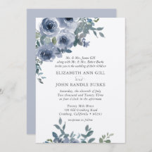 Dusty Blue Floral and Grey Formal Wedding Invite