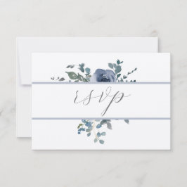Invitación Dusty Blue Floral and Grey Wedding RSVP