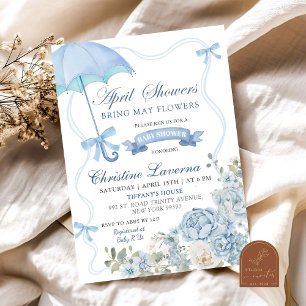 Invitación Dusty Blue Floral April Baby Shower