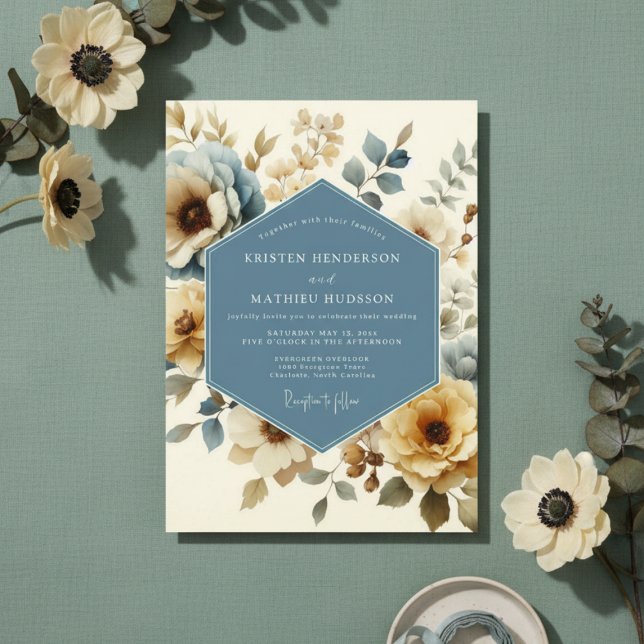 Invitación Dusty Blue Floral Autumn Wedding (Subido por el creador)