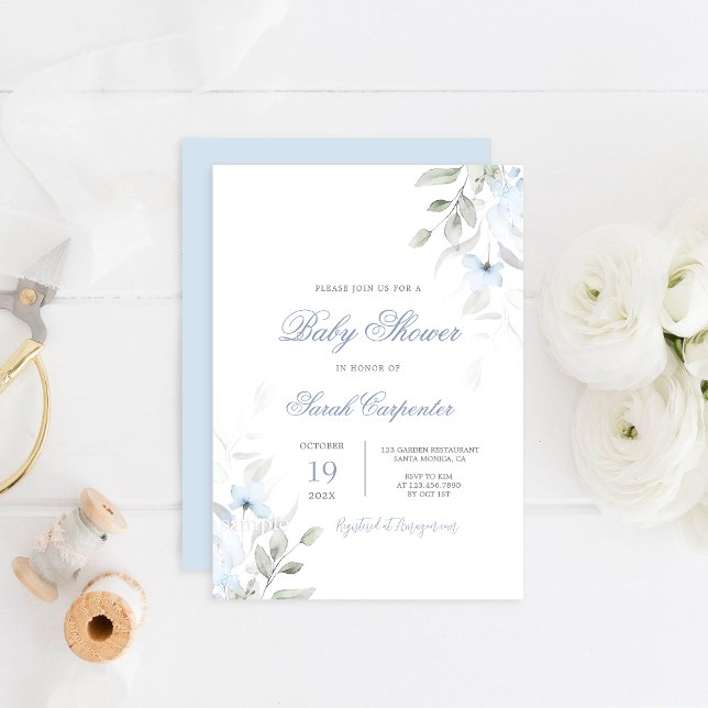 Invitación Dusty Blue Floral Baby Shower Boy (Subido por el creador)