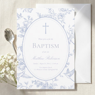 Invitación Dusty Blue Floral Baptism