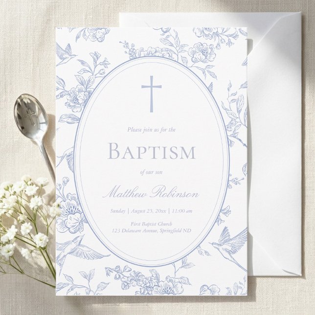 Invitación Dusty Blue Floral Baptism (Subido por el creador)