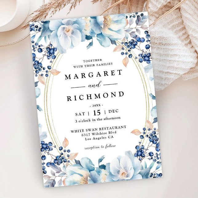 Invitación Dusty Blue Floral Berry Navidades Boda de Invierno (Subido por el creador)