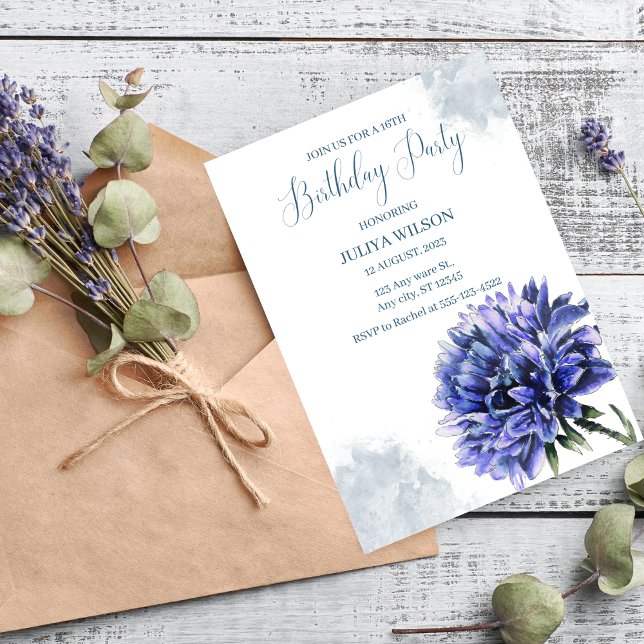 Invitación Dusty Blue Floral Birthday Party (Subido por el creador)