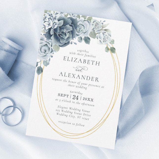 Invitación Dusty Blue Floral Boda Botánica Elegante (Subido por el creador)