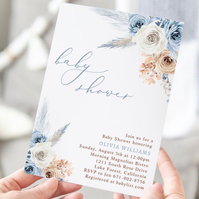 Invitación Dusty Blue Floral Boho Baby Shower (Subido por el creador)