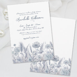 Invitación Dusty Blue Floral Boho Baby Shower