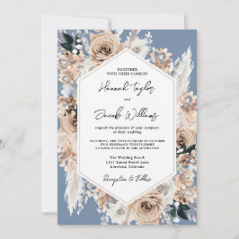 Invitación Dusty Blue Floral Boho Boda QR Código RSVP