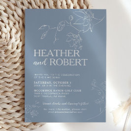 Invitación Dusty Blue Floral Boho Boda simple