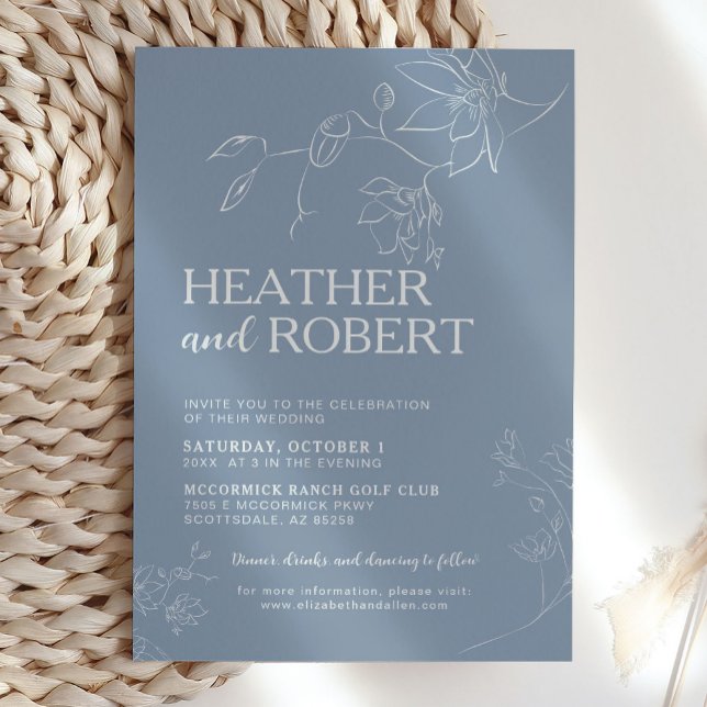 Invitación Dusty Blue Floral Boho Boda simple (Subido por el creador)