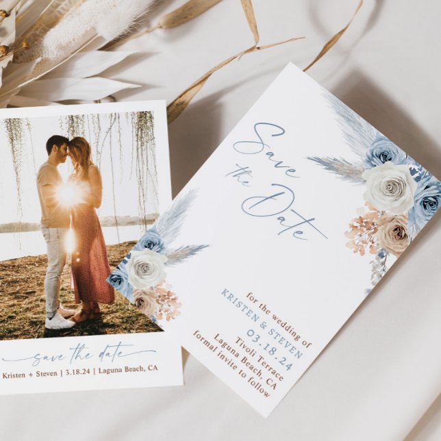 Invitación Dusty Blue Floral Boho Bridal Save the Date (Subido por el creador)