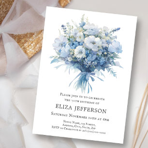 Invitación Dusty Blue Floral Bouquet Cumpleaños