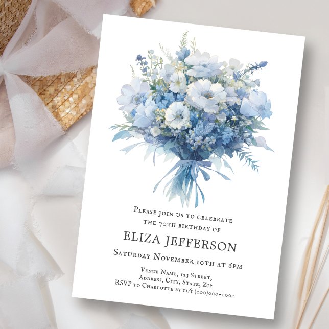 Invitación Dusty Blue Floral Bouquet Cumpleaños (Subido por el creador)