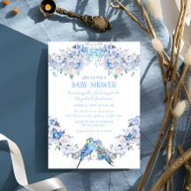 Dusty Blue Floral Bow Whimsical Baby Shower