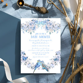 Invitación Dusty Blue Floral Bow Whimsical Baby Shower
