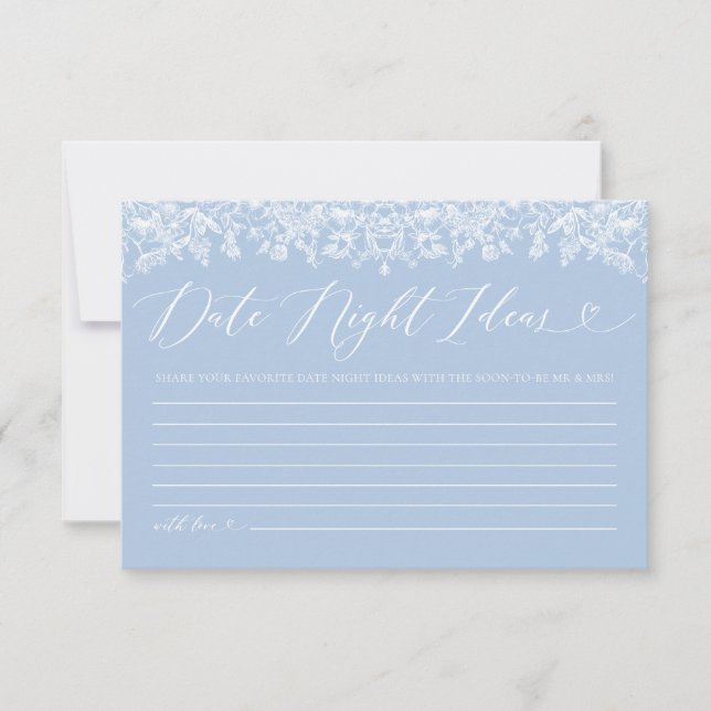Invitación Dusty Blue Floral Bridal Shower Fecha Ideas de noc (Anverso)
