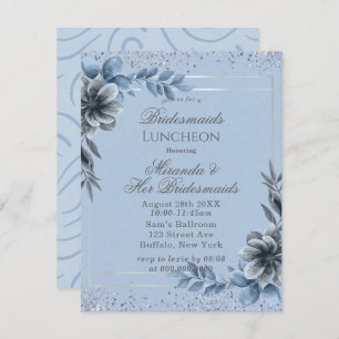 Invitación Dusty Blue Floral Bridesmaids Luncheon