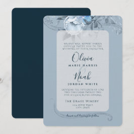 Invitación Dusty Blue Floral Calligraphy Watercolour Invitati