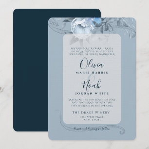 Invitación Dusty Blue Floral Calligraphy Watercolour Invitati