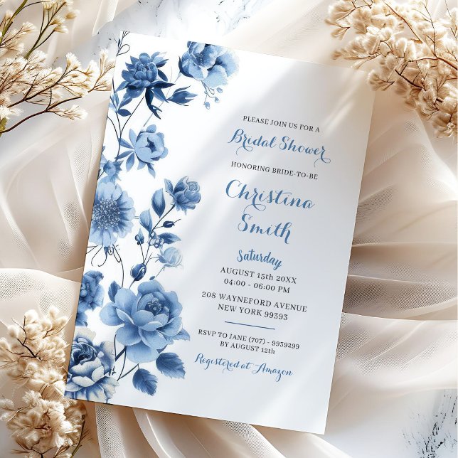 Invitación Dusty Blue Floral Chinoiserie Bridal Shower (Subido por el creador)