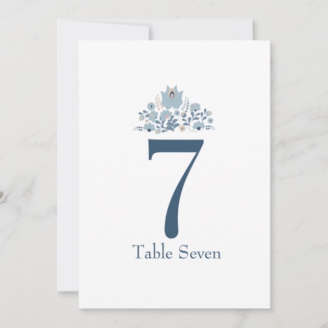 Invitación Dusty Blue Floral Custom Table Number (Anverso)