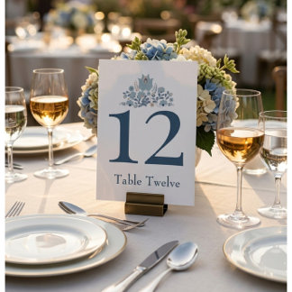 Invitación Dusty Blue Floral Custom Table Number