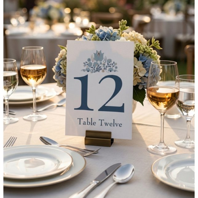 Invitación Dusty Blue Floral Custom Table Number (Dusty Blue Wedding Table Number Elegant Floral Reception Decor Luxury Style)