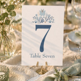 Invitación Dusty Blue Floral Custom Table Number