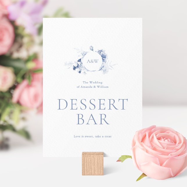 Invitación Dusty Blue Floral Dessert Bar Sign (Subido por el creador)