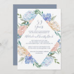 Invitación Dusty Blue Floral Diamante 50° Aniversario Boda<br><div class="desc">Esta polvorienta tarjeta azul floral diamante 50 aniversario boda es perfecta para un fiesta de primavera o verano. El diseño delgado incluye peonías azul claro con flores de melocotón y crema en una hermosa corona en forma de rombo.</div>