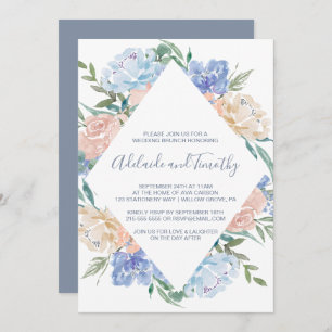 Invitación Dusty Blue Floral Diamond Boda Brunch