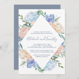 Invitación Dusty Blue Floral Diamond Engagement Party