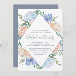 Invitación Dusty Blue Floral Diamond Engagement Party