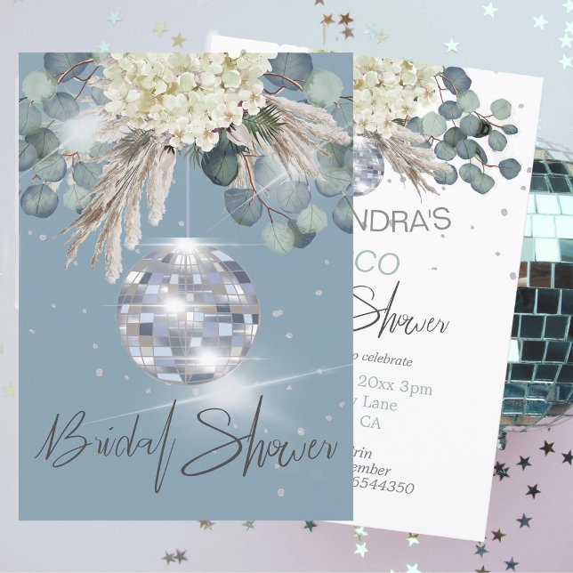 Invitación Dusty Blue Floral Disco Ball Bridal Shower (Subido por el creador)