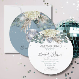 Invitación Dusty Blue Floral Disco Ball Bridal Shower Round