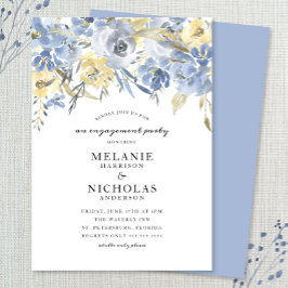 Invitación Dusty Blue Floral Drop Engagement Party