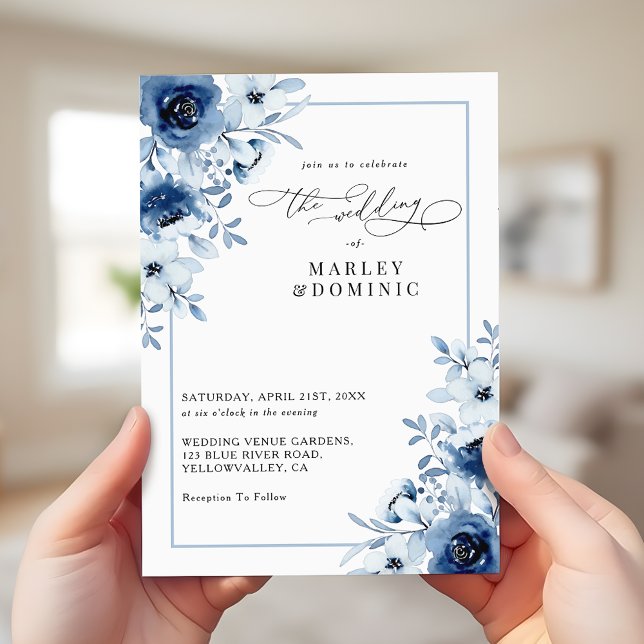 Invitación Dusty Blue Floral Elegant Spring Garden Wedding (Subido por el creador)