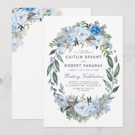 Invitación Dusty Blue Floral Elegante Boda acuarela