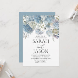 Invitación Dusty Blue Floral Elegante Boda Jardín