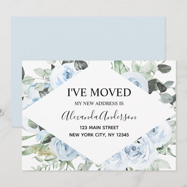 Invitación Dusty Blue Floral en movimiento (Anverso / Reverso)