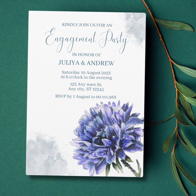 Invitación Dusty Blue Floral Engagement Party (Subido por el creador)
