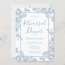 Invitación Dusty Blue Floral Ensayo Cena